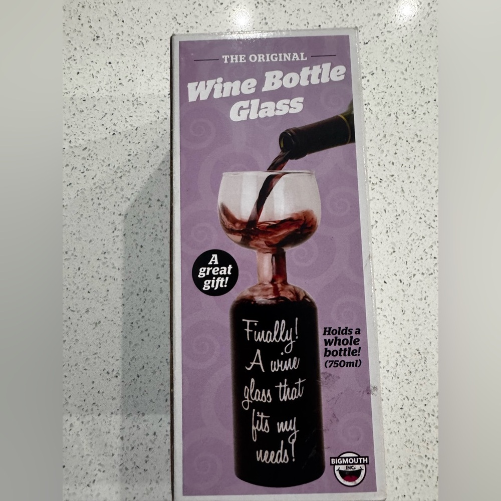 Novelty Bottle-Sized Wine Glass with Fun Quote
